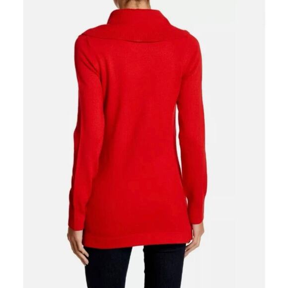 French Connection Cowl Sweater Size Large Red Long Sleeve Tunic Turtleneck - Picture 3 of 13